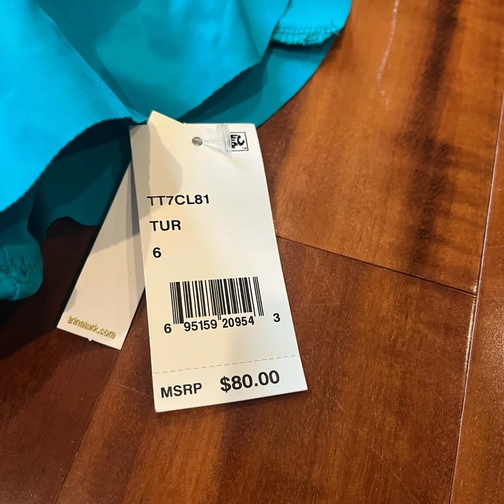 New NWT Trina Turk Swim & Spa‎ Teal Turquoise Bikini Top Ruffle Swimsuit Size 6